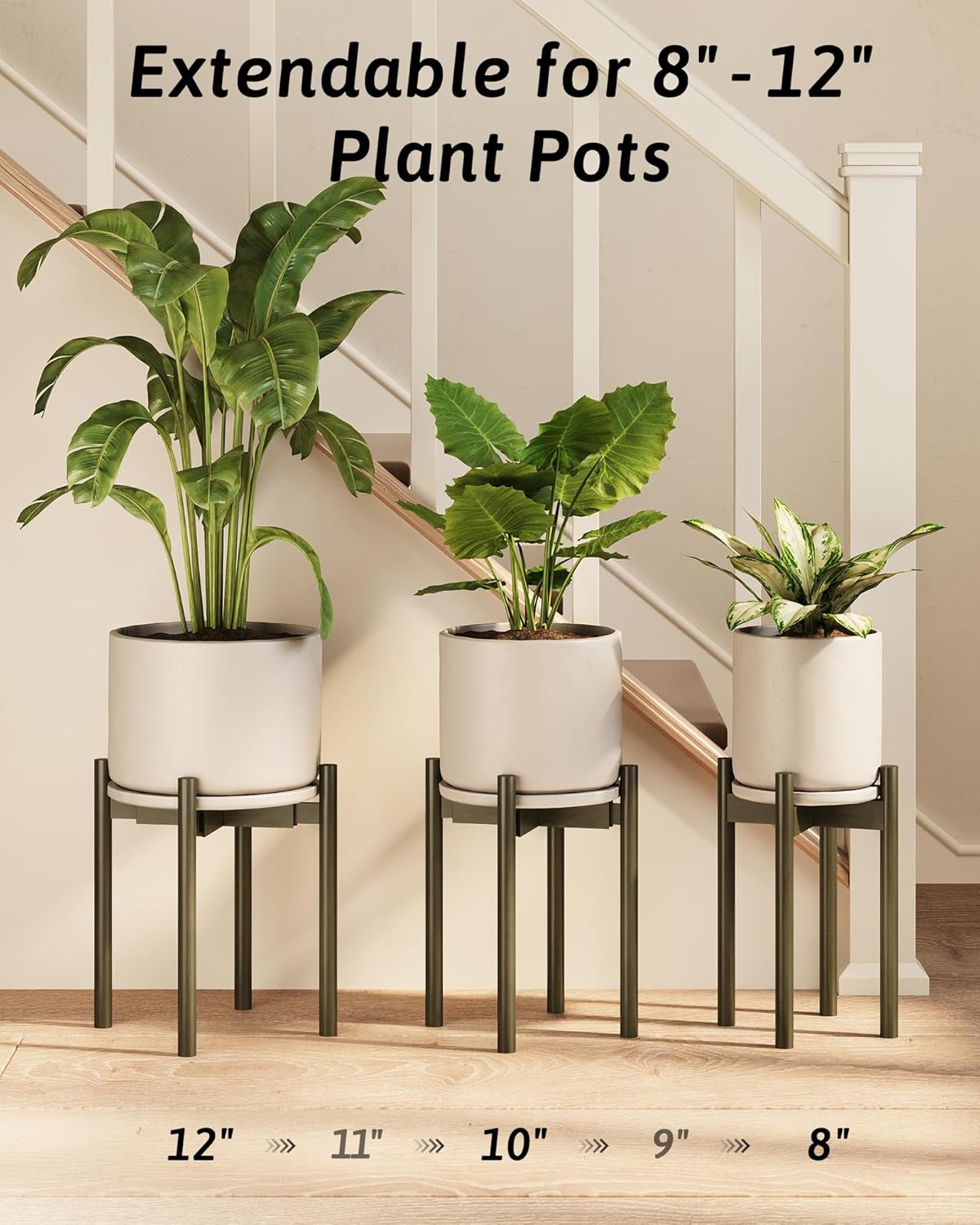 GENTINGBRO Adjustable Plant Stand Indoor, Bamboo Plant Stand Fits 8 9 10 11 12 Inches, Small Corner Planter Holder for Indoor Plants, Single Floor Plant Stands for Living Room Balcony, Tea Brown Tall