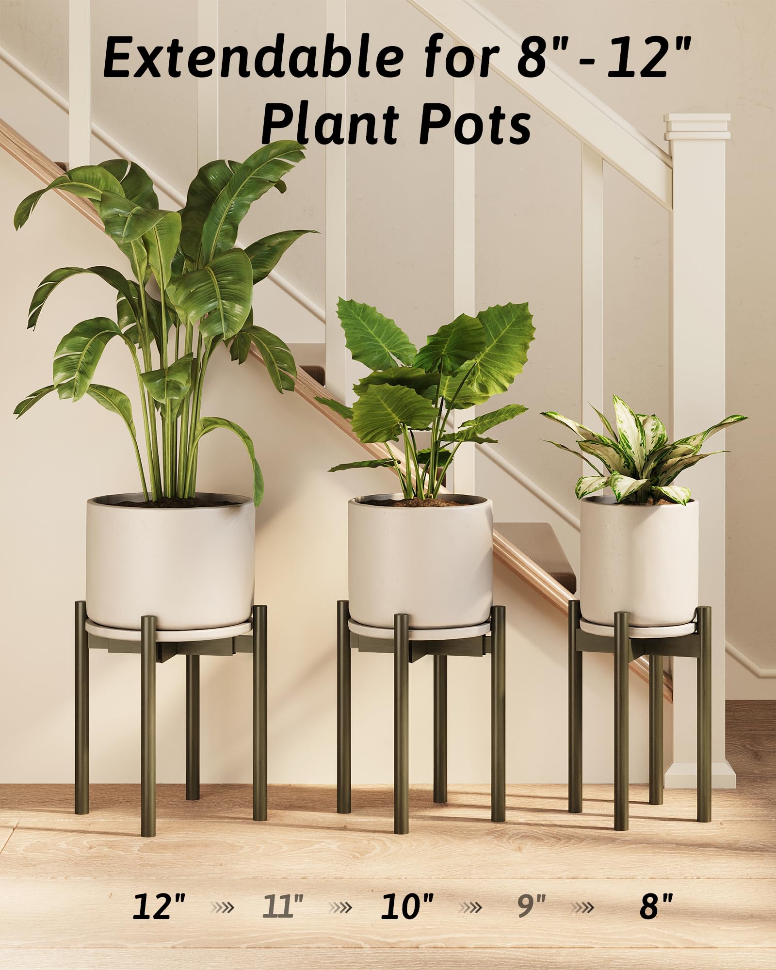 GENTINGBRO Support de plantes réglable en bambou pour intérieur de 20,3 à 30,5 cm, petit support de plante haut pour plantes d'intérieur, support de plantes à un seul sol, pour salon, balcon, chambre