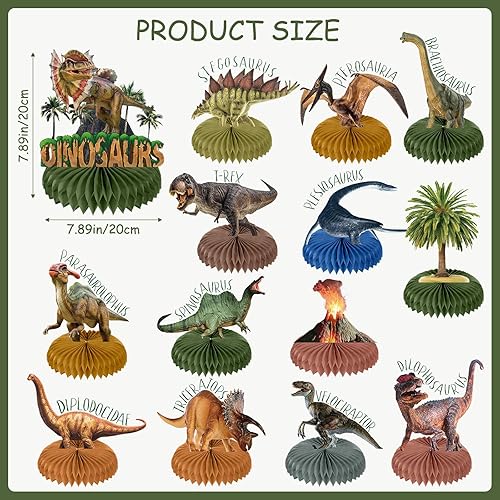 Miniatura 2 de Aoriher 14 piezas de centro de mesa de dinosaurio con forma de panal de abeja, decoraciones de fiesta de cumpleaños de dinosaurio, decoración de