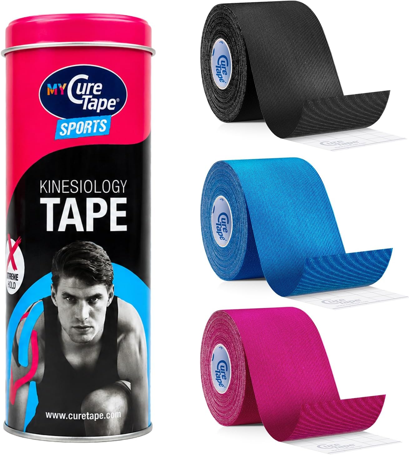 CureTape Kinesiology Tape 3 Rolls Waterproof Athletic Muscle Tape 2inx8ft