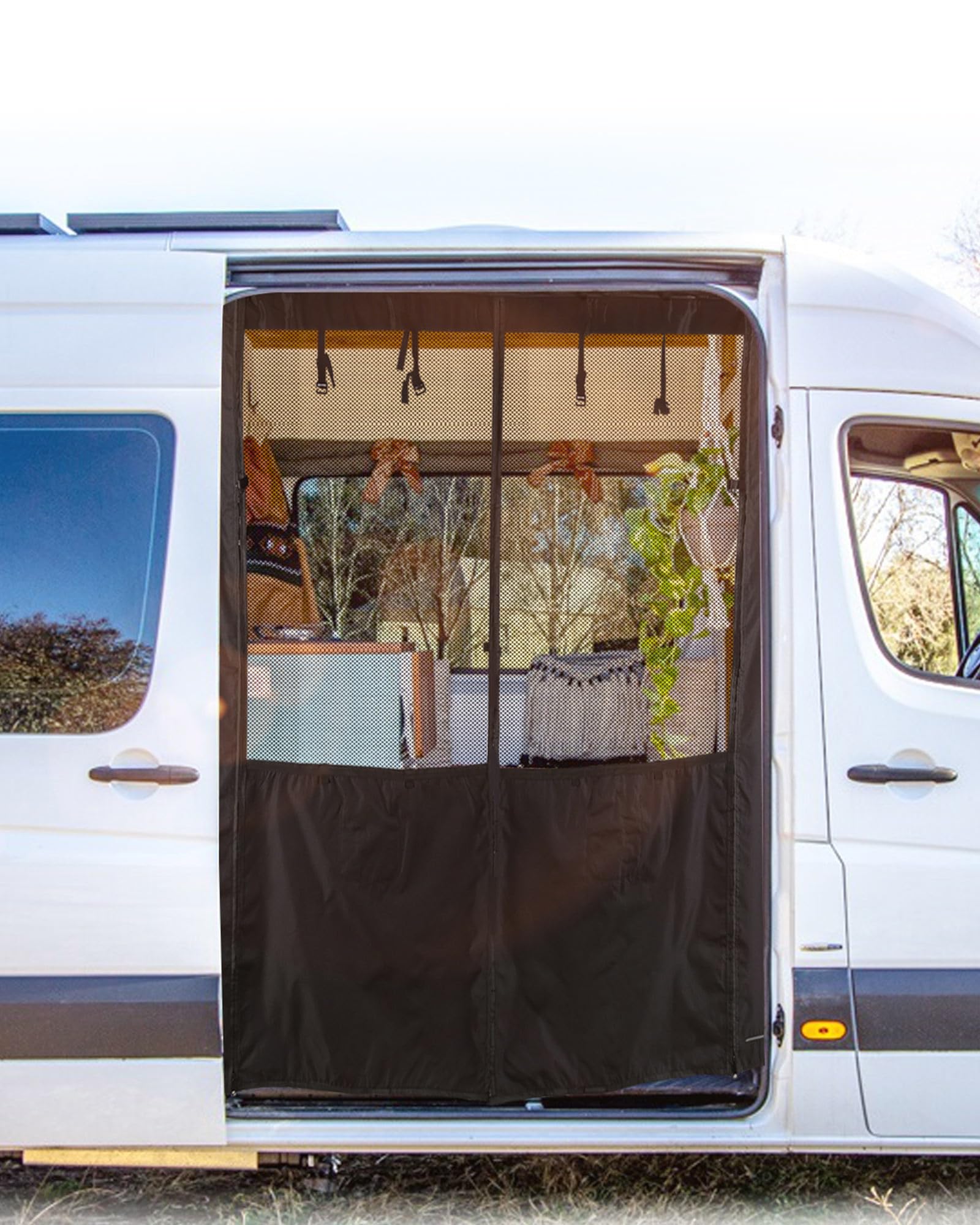 Photo 1 of Vanhoxcci Van Bug Screen with Privacy Panel Fit for Mercedes Sprinter 2007-2025 High Roof Side Door Mosquito Net Campervans Flyscreen Mesh, Center Magnetic Closure