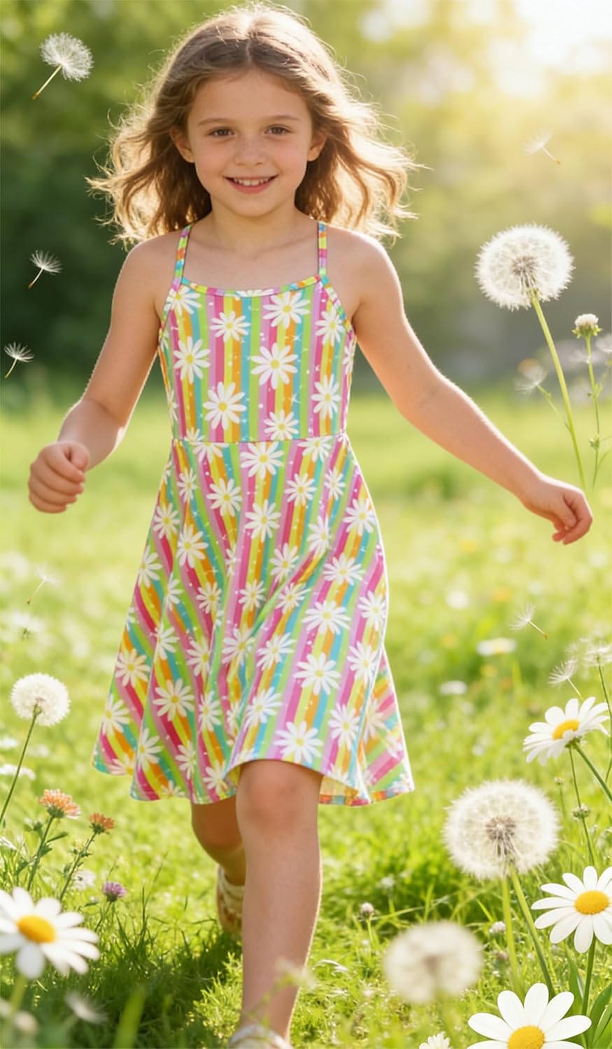 Girls Summer Sundress Adjustable Strap Cami Dress Spaghetti Strap Dresses Size 4-13 - Image 3