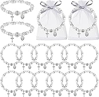 Vista 7 de Taiyin Rosary Bracelet Bulk with Mesh Bags, White Religious Rosary Bead Bracelet Catholic Bracelets, Baptism First Communion Gifts for Women