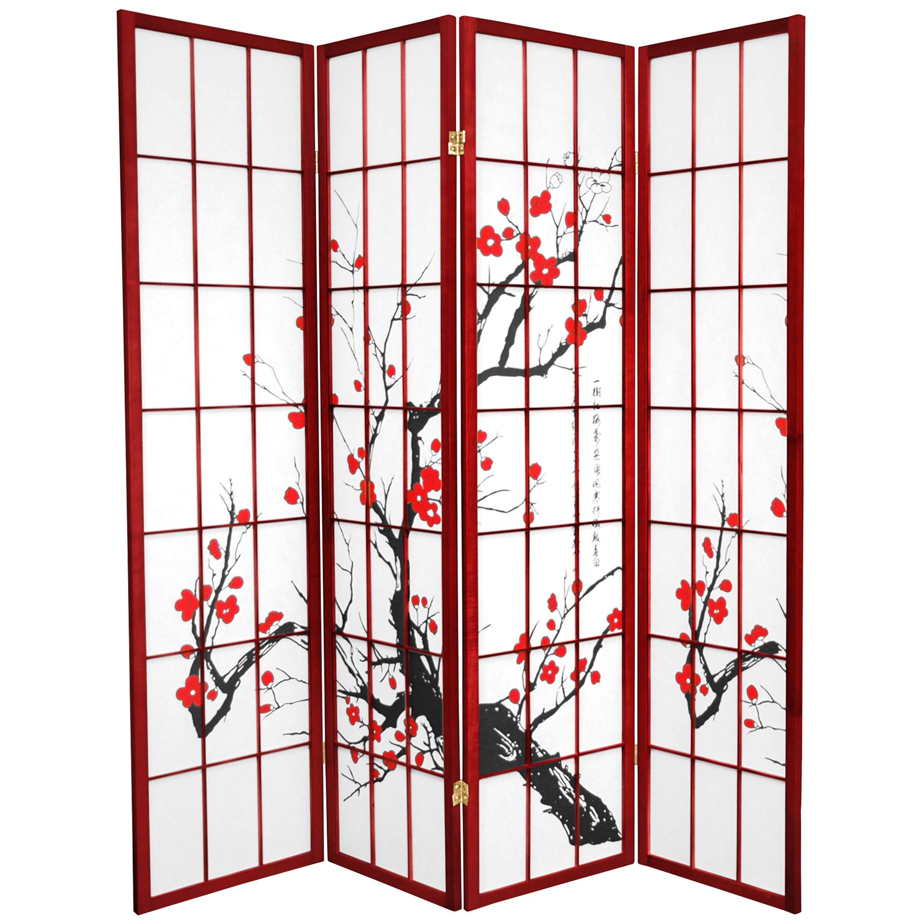 Oriental Furniture 6 ft. Tall Flower Blossom Divider - Rosewood - 4 Panels