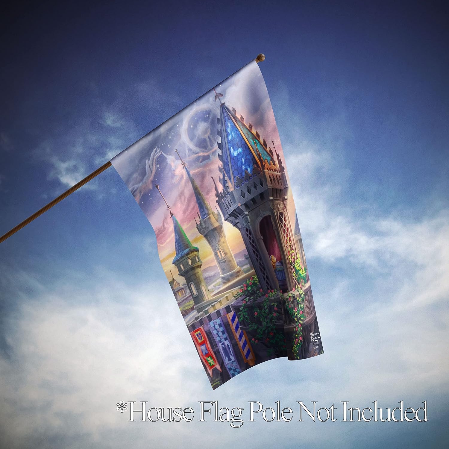 Flagology.com, Thomas Kinkade, Disney, Sleeping Beauty in the Tower – House Flag 28" x 40", Outdoor Flag, Exclusive Premium Fabric, Licensed Thomas Kinkade Disney