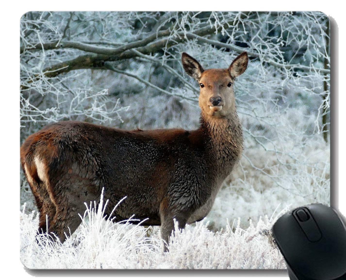 Anti Slip Mouse Mat for Desktops,Deer Animal Nature Wild -Stitched Edges