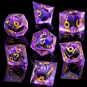 Beholder's Dragon Eye DND Dice Set, 7pcs Liquid Core Dice with Gift Box, Handmade Sharp Edge Resin Dice for Role Playing Dungeons and Dragons TtrpgPurple Dragon Eye