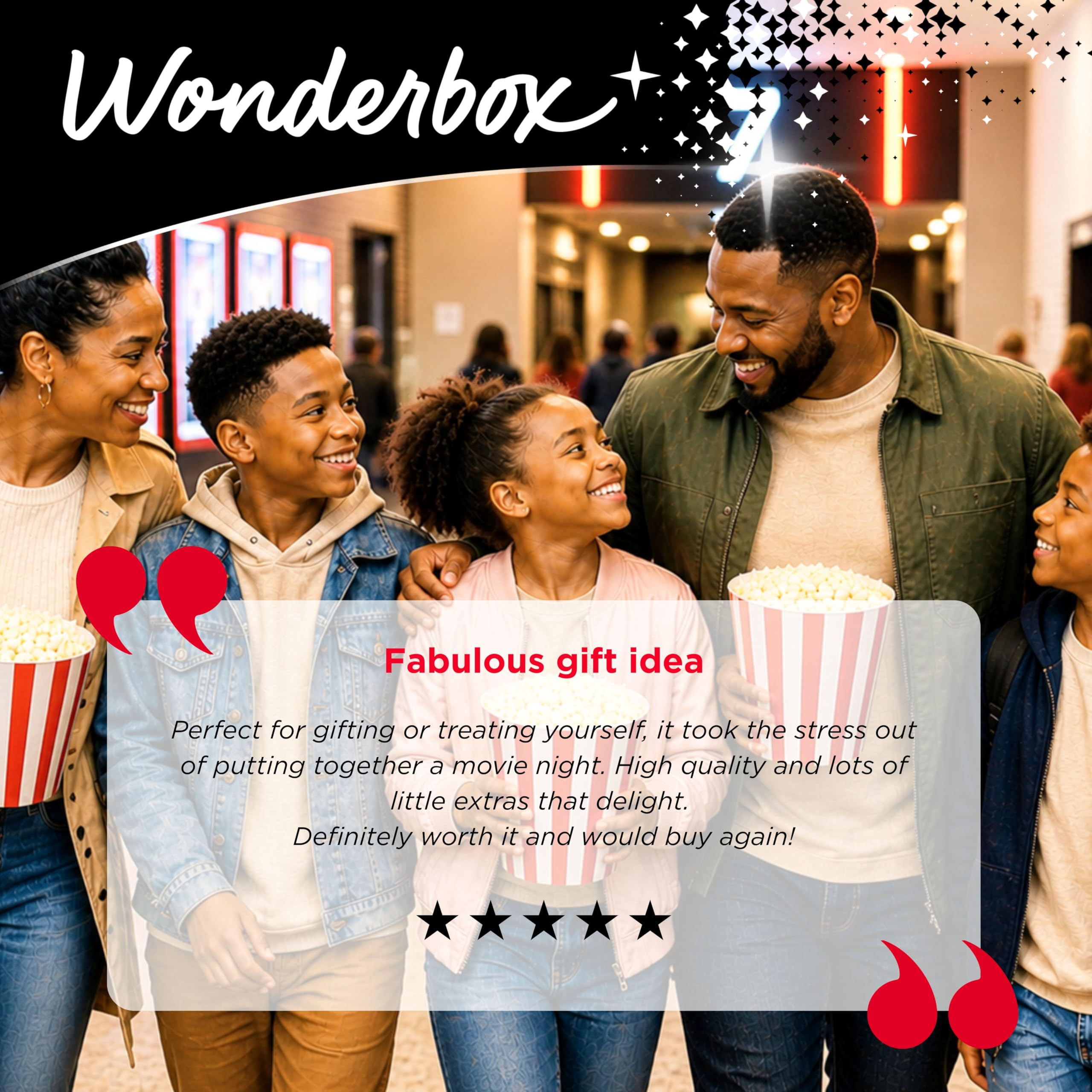 Wonderbox REGAL Movie Bundle - 2 Premiere Movie Tickets + 2 Snackpacks - Originelle Geschenkidee - Erlebnisgeschenk - 425 Standorte in den USA