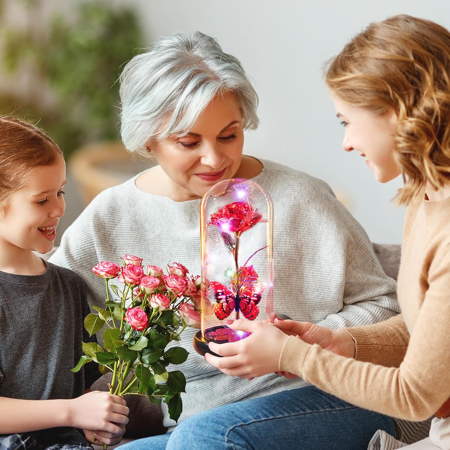 Valentines Day Rose Gifts for Her Birthday Gift for Women Galaxy Glass Rose in Glass Dome Forever Eternal Crystal Roses with Butterfly Anniversary Valentine Gifts for Daughter Mom Wife Girlfriend Red - Image 5
