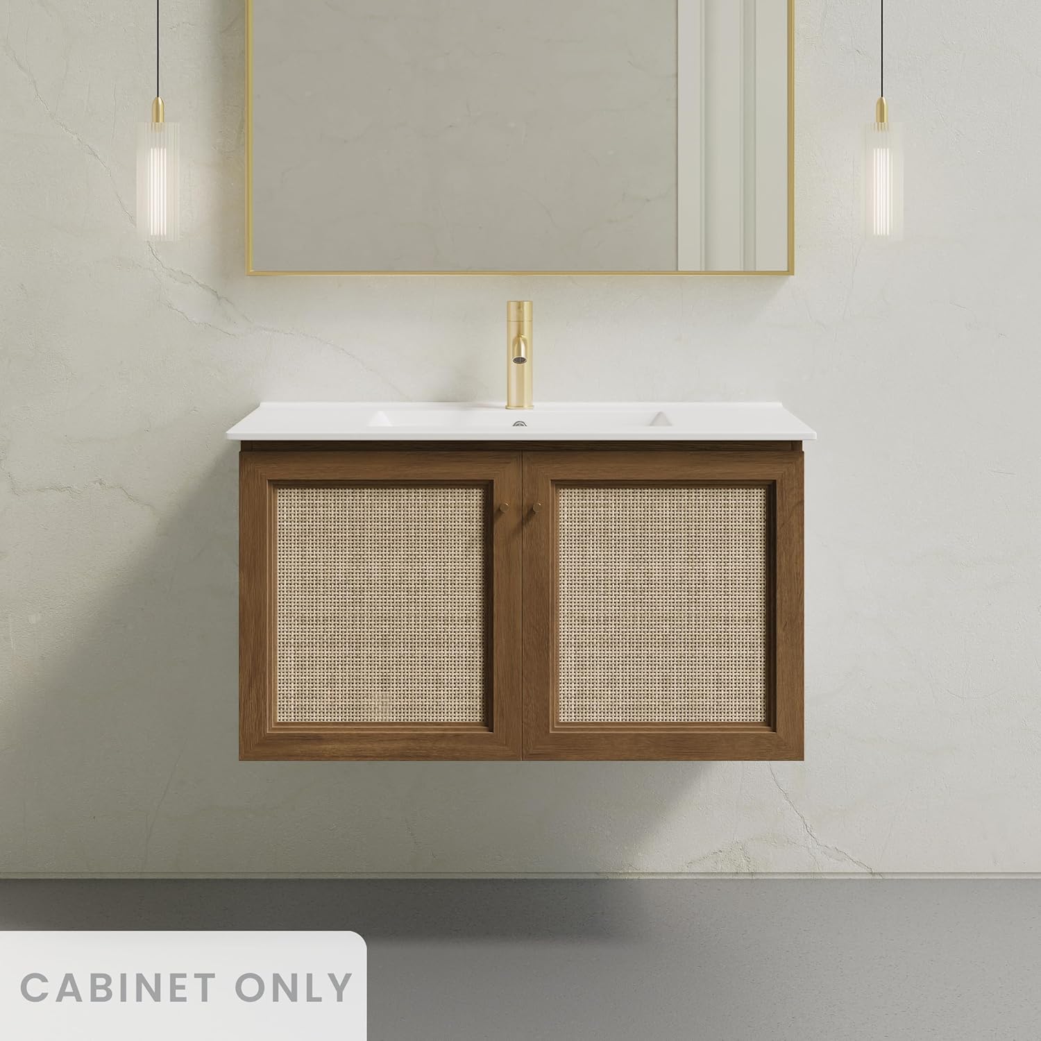 Swiss Madison Classe 36" Wall-Mounted Bathroom Vanity in Brown Oak Without Sink Top
