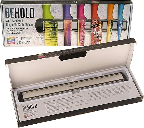 BEHOLD by Chef's Vision - Soporte magnético para cuchillos de cocina plateado - Tira magnética para cuchillos de cocina - Elegante exhibición de