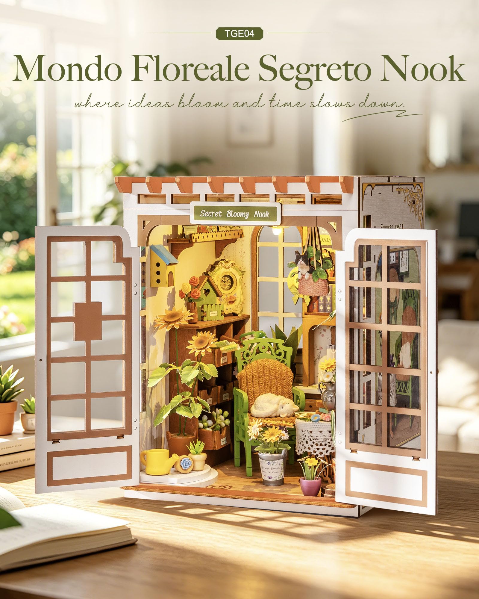 Rolife Casa in Miniatura da Costruire Book Nook Kit Fai da te Per Adulti Kit di Costruzione di Mini Casa Modellismo (Secret Bloomy Nook)