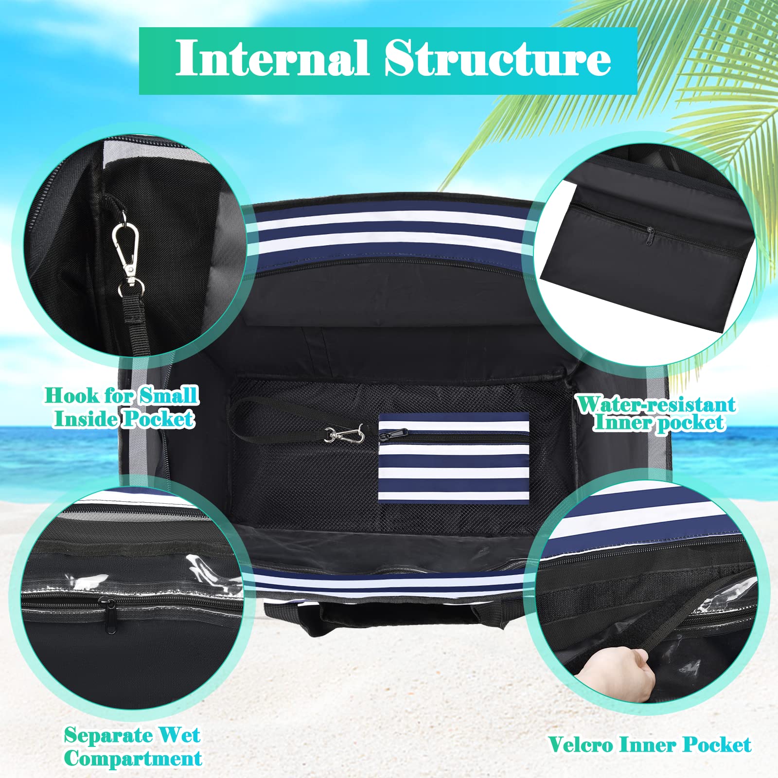 Grand Sac de Plage Femme XXL, Sac de Plage XXL Extra Large Famille en Maille Pliable pour Femme avec Fermeture Éclair, Grand Poches Sacs à Cabas pour Plage Voyages Gym Piscine 45L