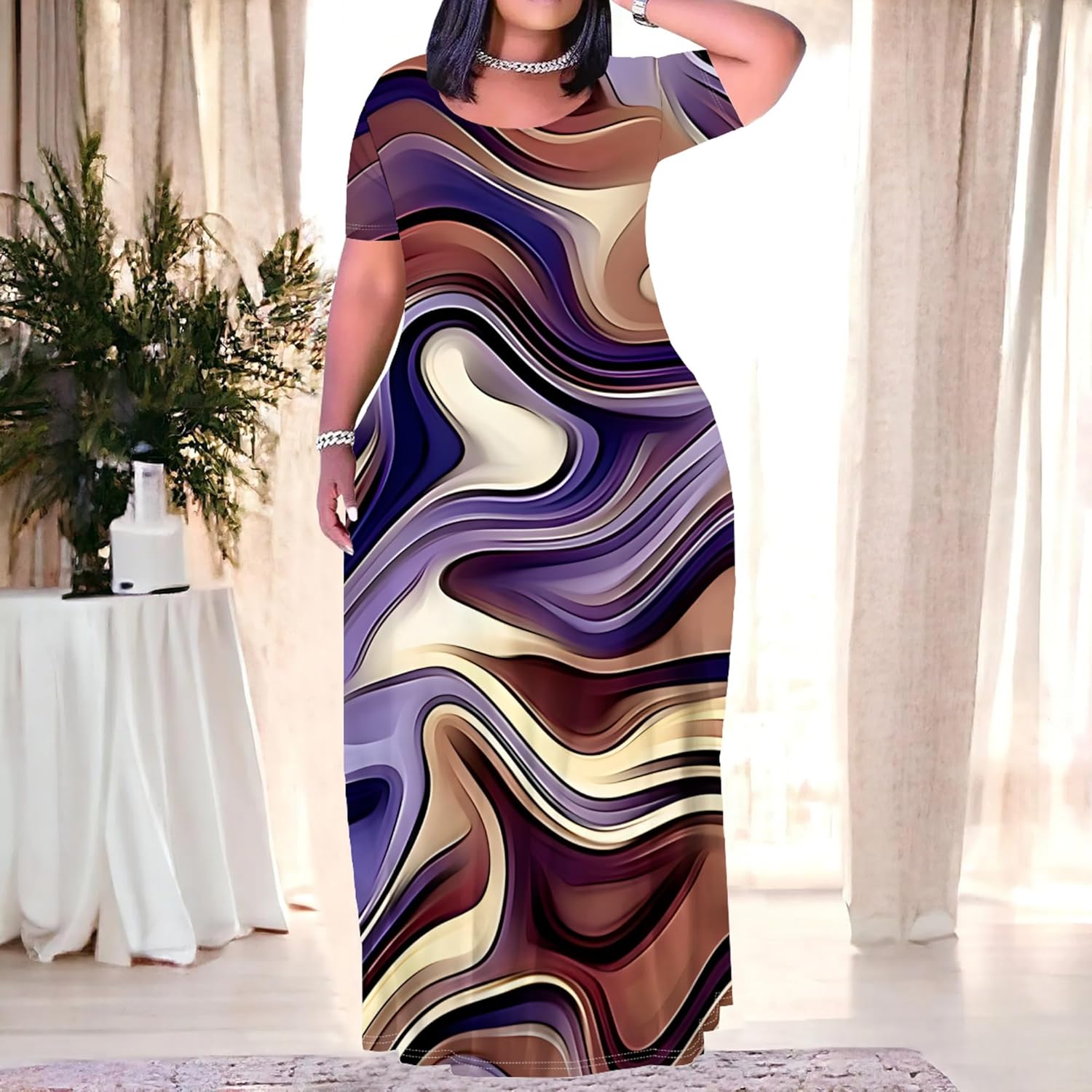 Plus Size Maxi Summer Dress 90 s Outfits for Women Neon Loose Cute Dress - Image 3