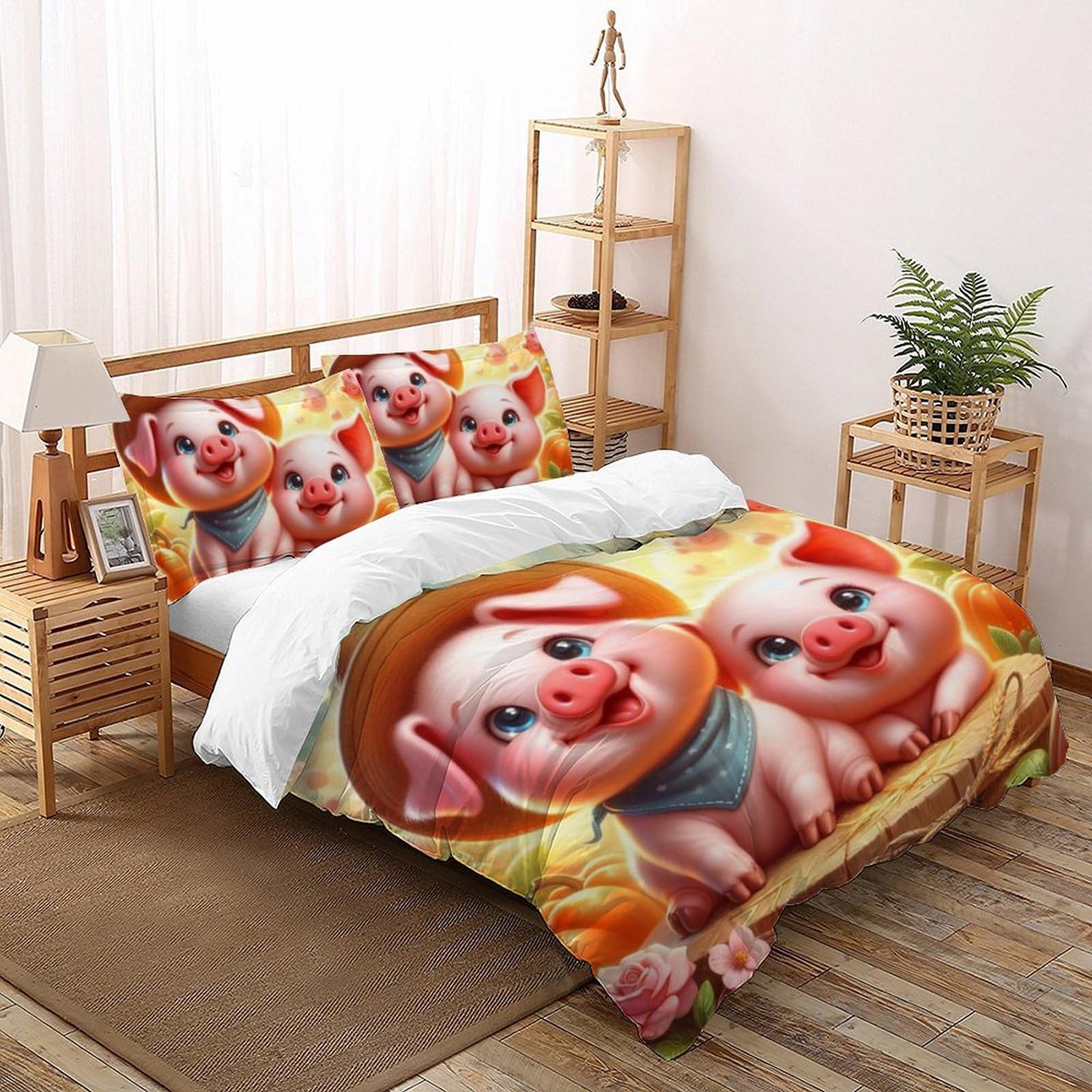 Housse de couette double animaux microfibre anti-plis enfants