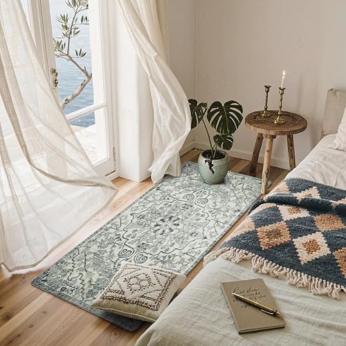 Miniatura 378 de Lahome Alfombra bohemia con medallón floral de 3 x 5 pies, suave, impresa, para baño, cocina, entrada, vestíbulo, vintage, antideslizante, lavable