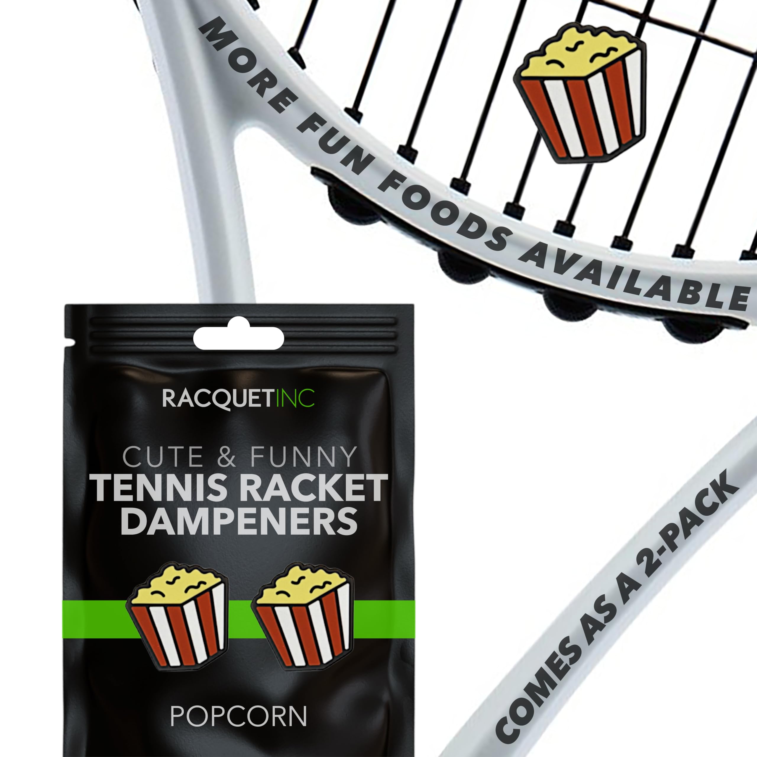 Delicious Dampeners - (2-Pack) Popcorn - Food Tennis Vibration Dampener