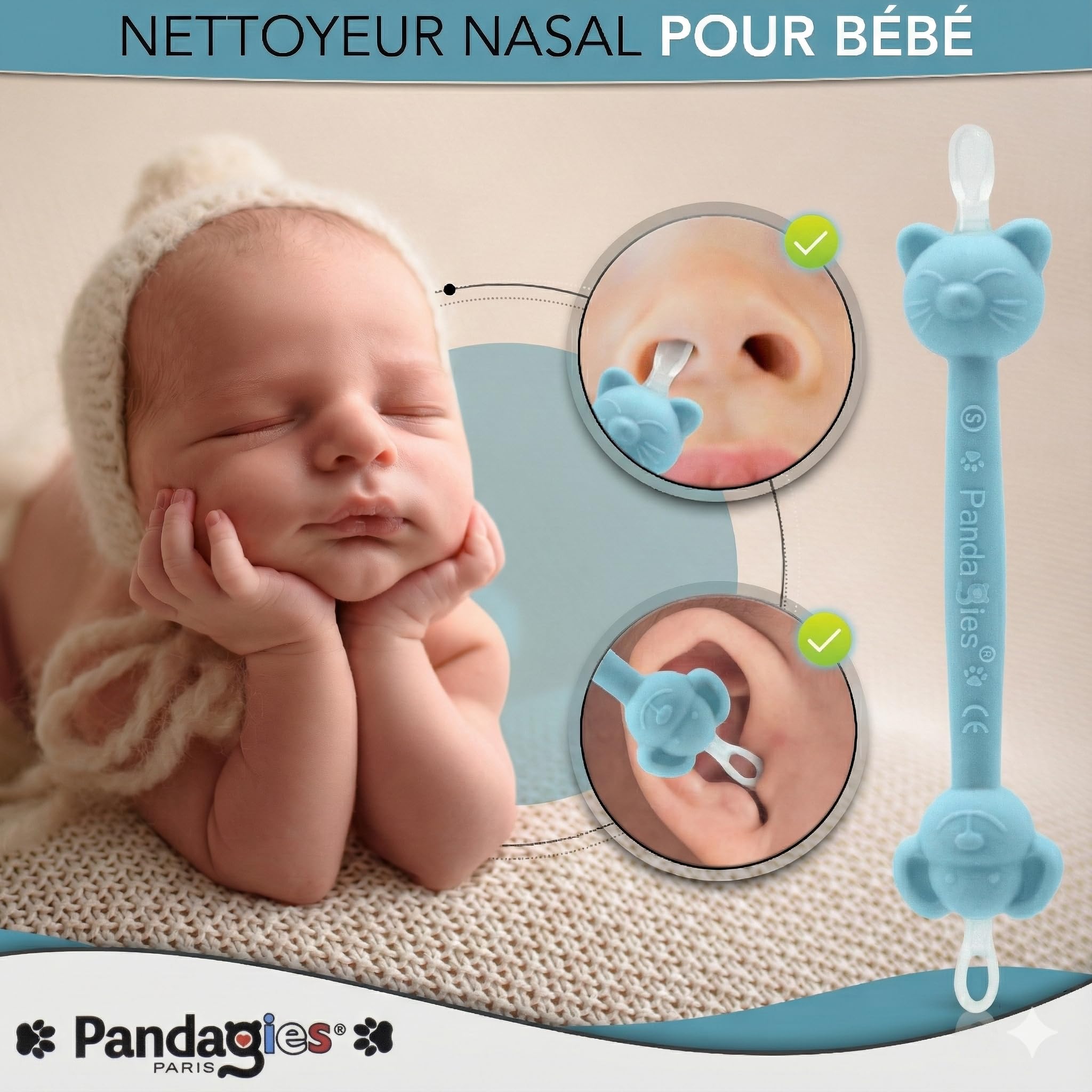 Cure Nez Bébé Sécurisé – Nettoyeur Nasal Manuel Double Embout – Boucle Anti-Insertion – Hygiène Nasale Nourrisson & Enfant – Réutilisable, Facile à Nettoyer (Bleu)