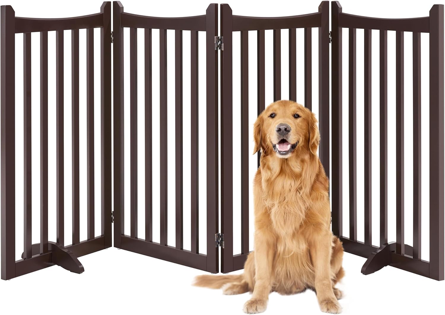 Yaheetech 36" H Extra Tall Freestanding Pet Gate 4-Panel Wooden Dog Fence with 2 Support Feet Folding Dog Gate for Indoor, Stairs, Doorway, Halls, Kitchen Wooden Pet Barrier Espresso, 79.5" L x 36" H