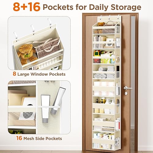 Miniatura 4 de Organizador para colgar sobre la puerta, 8 estantes organizadores para colgar en la puerta con 8 bolsillos de gran capacidad, organizador trasero de