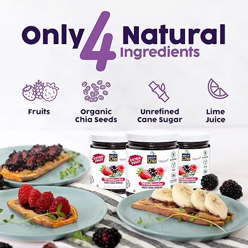 Miniatura 3 de World of Chia Extra Fruit Spread - Todo natural, sin gluten, vegano, bajo en azúcar, Omega 3, Kosher, fabricado en Estados Unidos, verificado sin