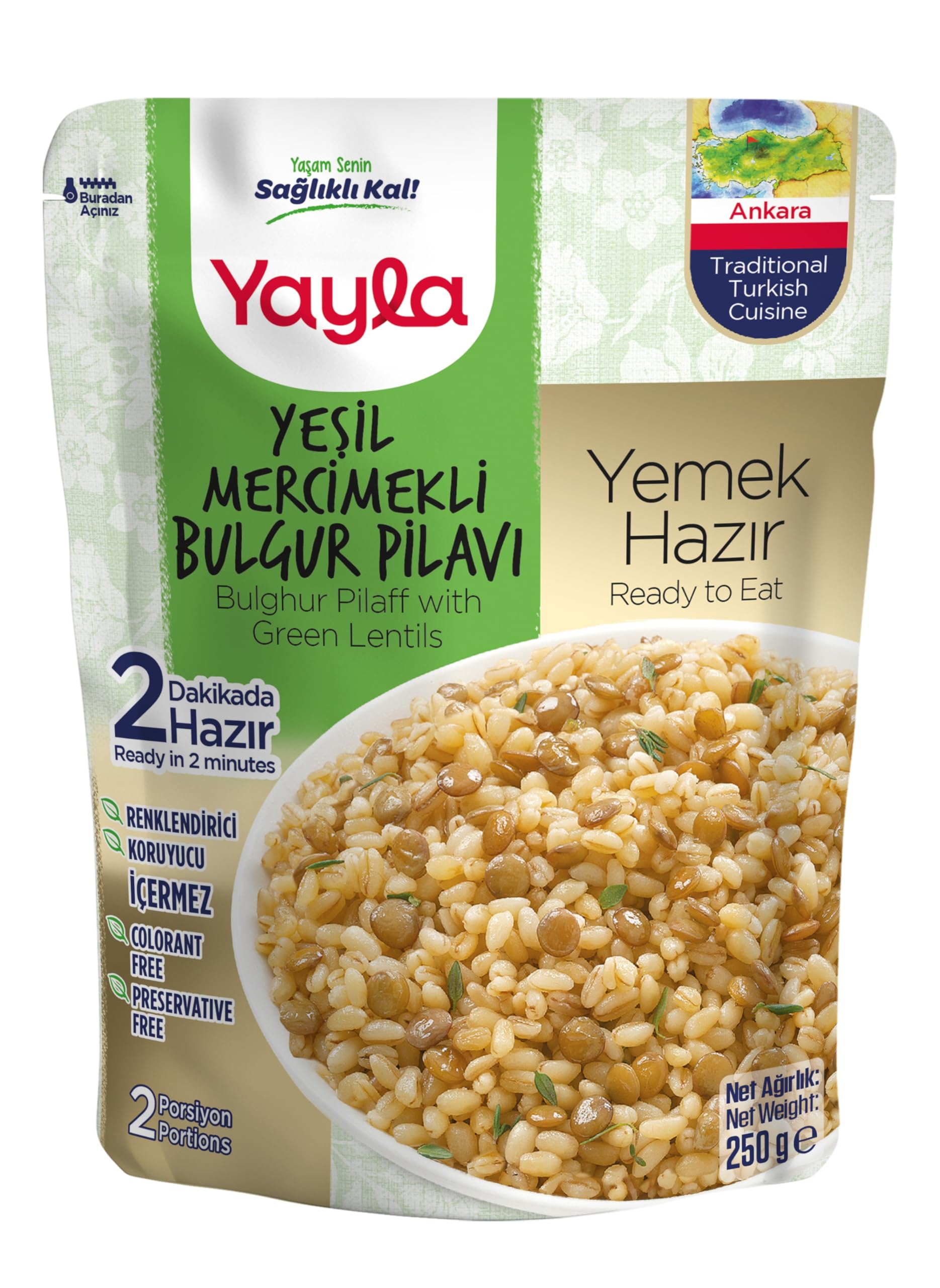 Yayla Yeşil Mercimekli Bulgur Pilavı (250 Gr) Tekli Paket