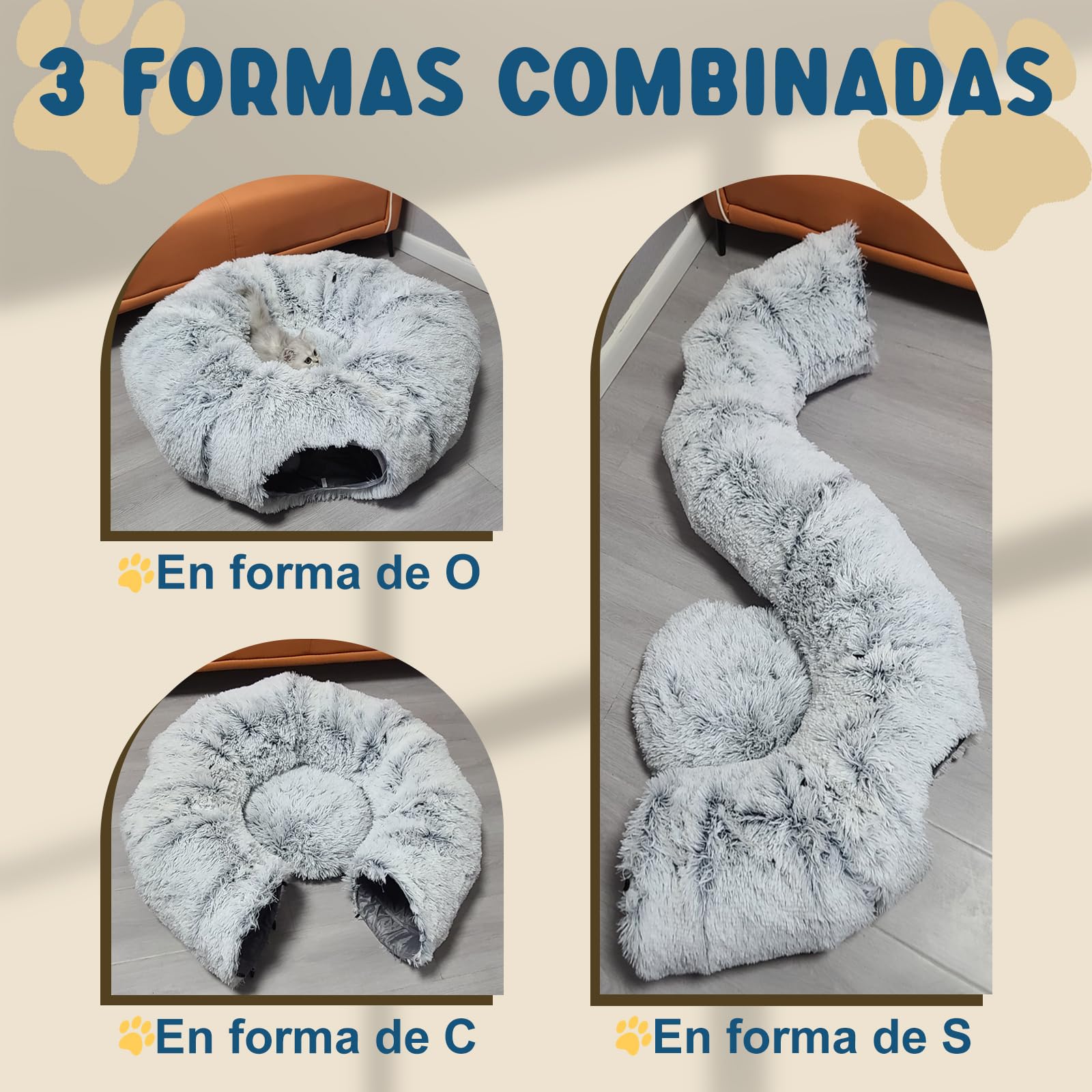 Pawtenda Túneles para gatos de interior, cama de túnel de felpa para gatos, cama de dona para jugar, juguetes multifuncionales para relajarse
