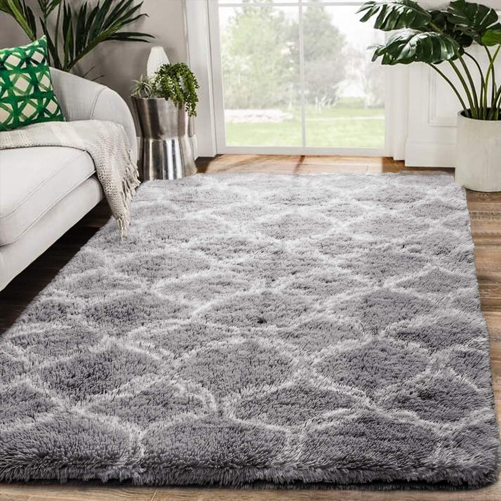 Zareas Modern Soft Shag Rugs for Living Room, 5x8 Feet Light Grey Fluffy Rug for Bedroom, Plush Fuzzy Furry Carpet for Kids Girls Boys Indoor Dorm Nursery Floor Comfy Accent Home Decor