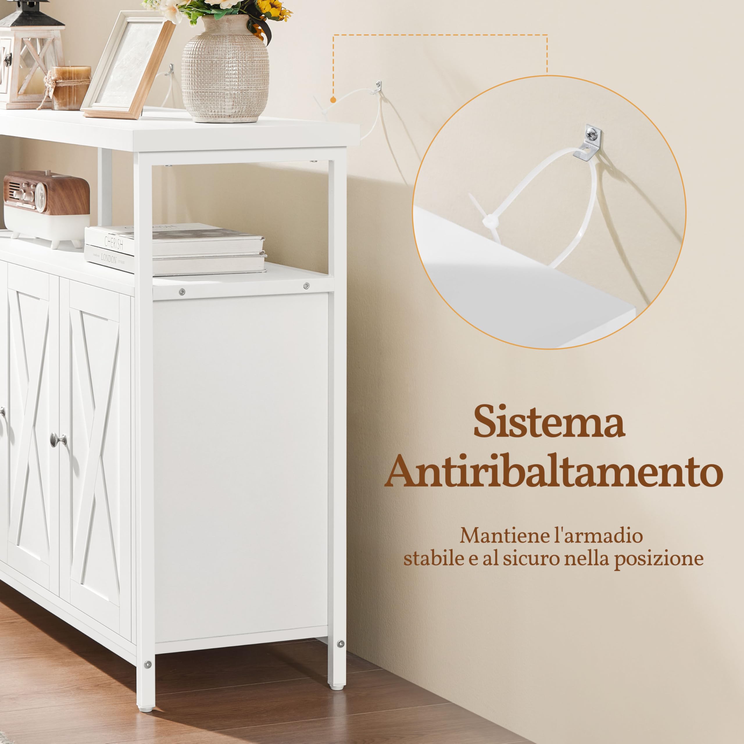 Yaheetech Credenza a 3 Ante Mobile da Cucina Armadietto Organizzatore con Ripiani Regolabili e Scomparto Aperto 100x35x81,5 cm per Sala da Pranzo e Soggiorno