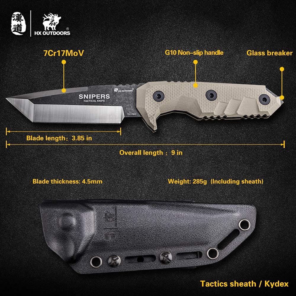 HX OUTDOORS Fixed Blade Tactical Knives with Sheath,Tanto Blade Outdoor Survival Knife,Special