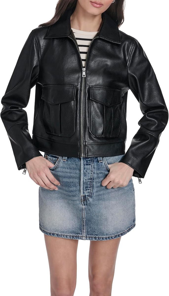 Levi's Women's Outerwear Cropped Leather Moto Jacket