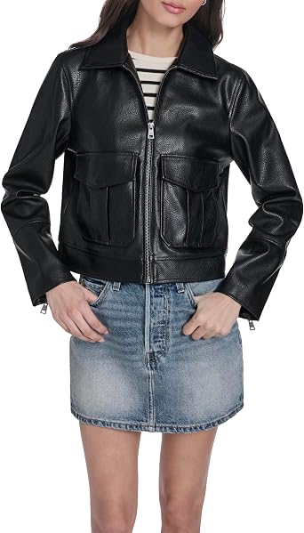 Levis Womens Outerwear Cropped Leather Moto Jacket