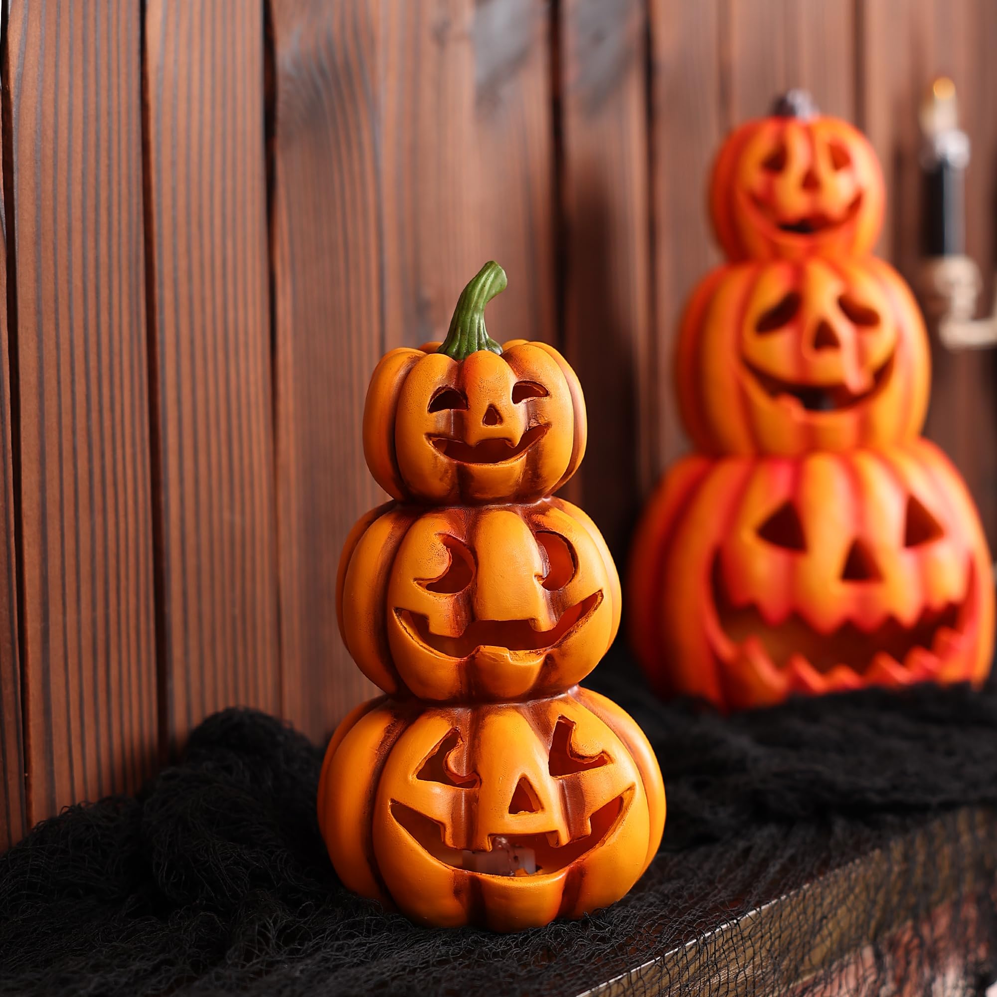 2 Lanternes Citrouille Halloween à 3 Têtes - LED, Piles Incluses - Déco Intérieur/extérieur, Pour Table, Suspension, Fêtes