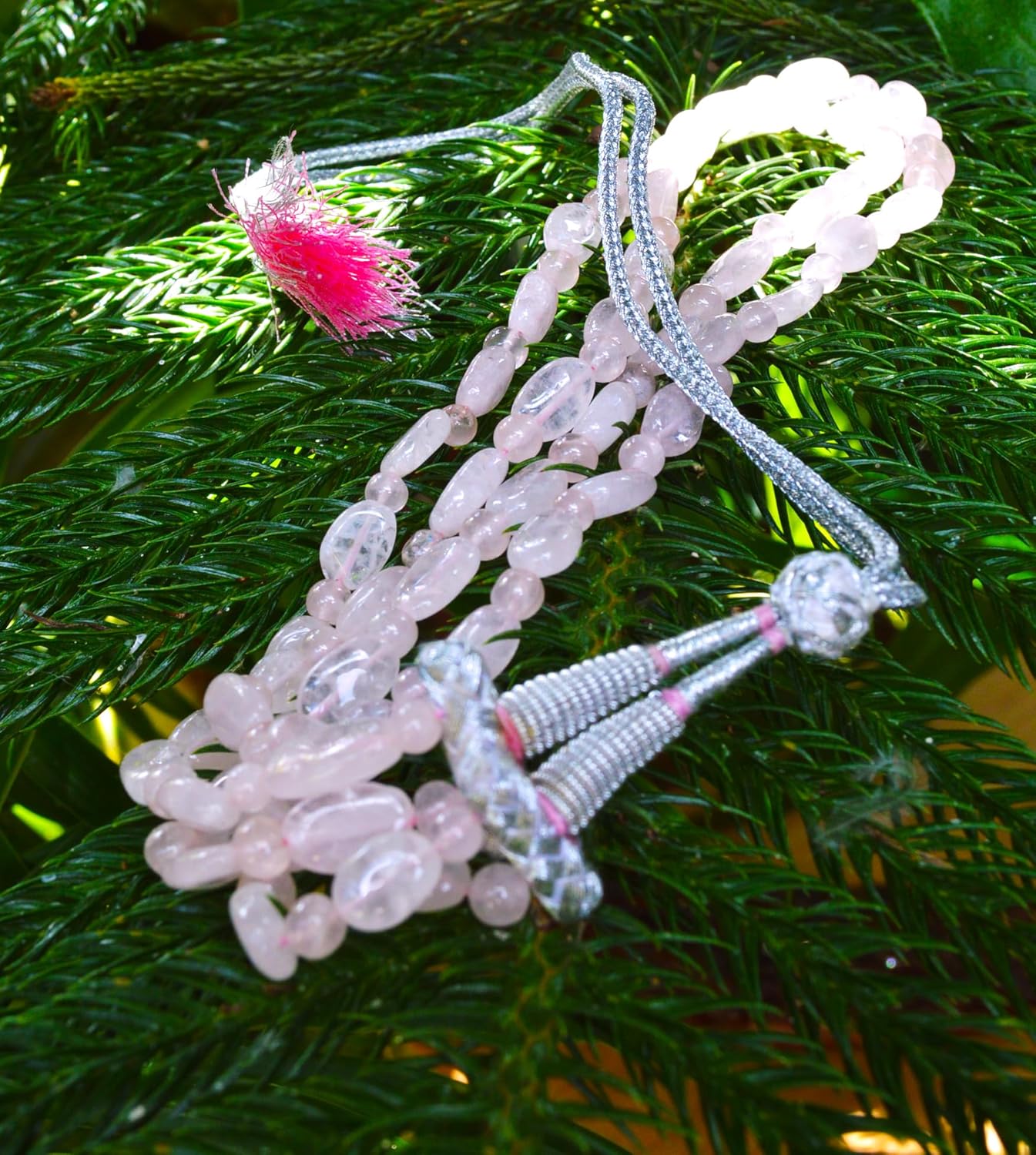 Rose Quartz Beaded Necklace, Boho Fashion Necklace - Image 2