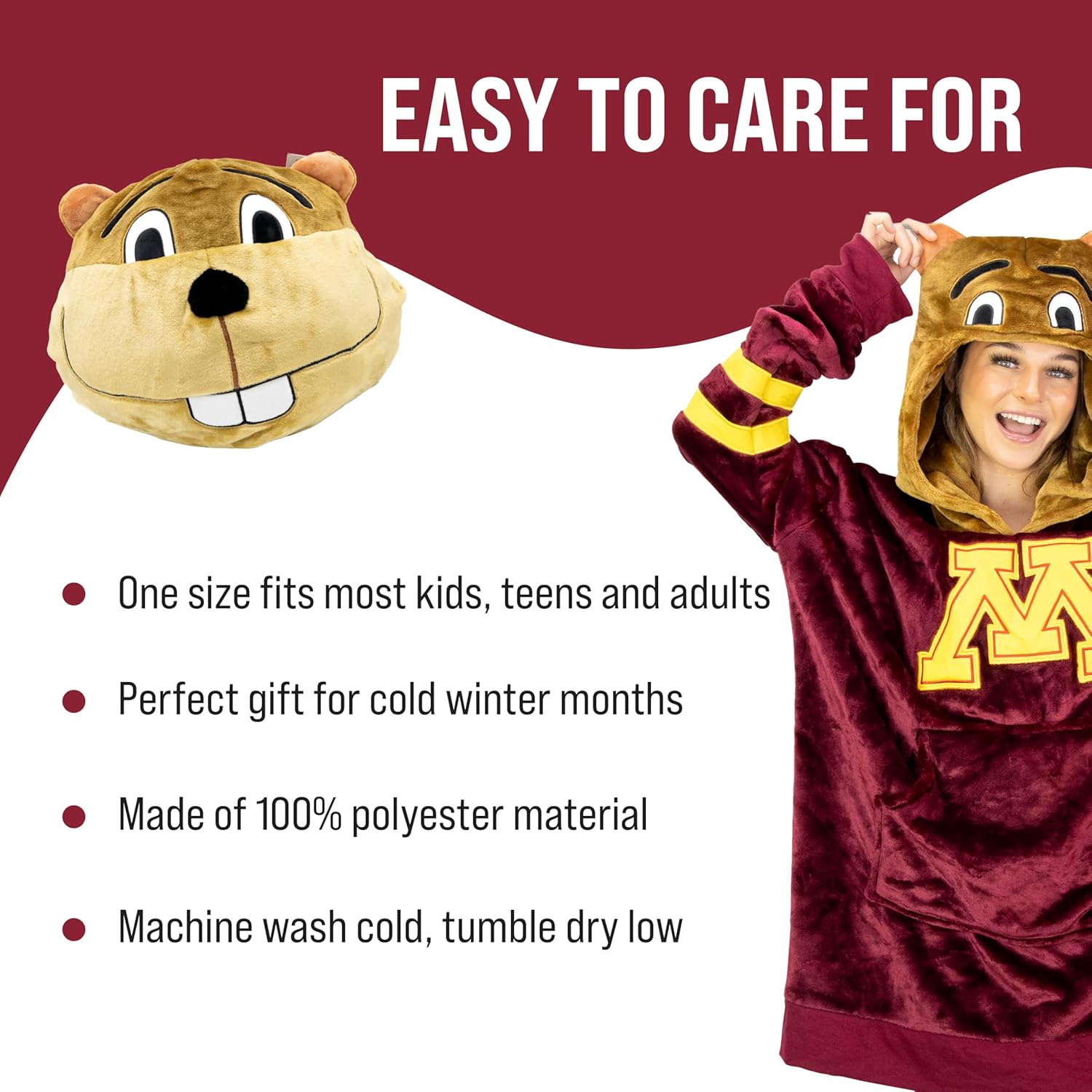 Plushible Wearable Blanket Hoodie - Oversized University of Minnesota Golden Gophers Long Sleeve Sweatshirt Pocket - 2-in-1 Oversized Hoodie Blanket Pillow - Cozy Snugible Gifts for Men and Women