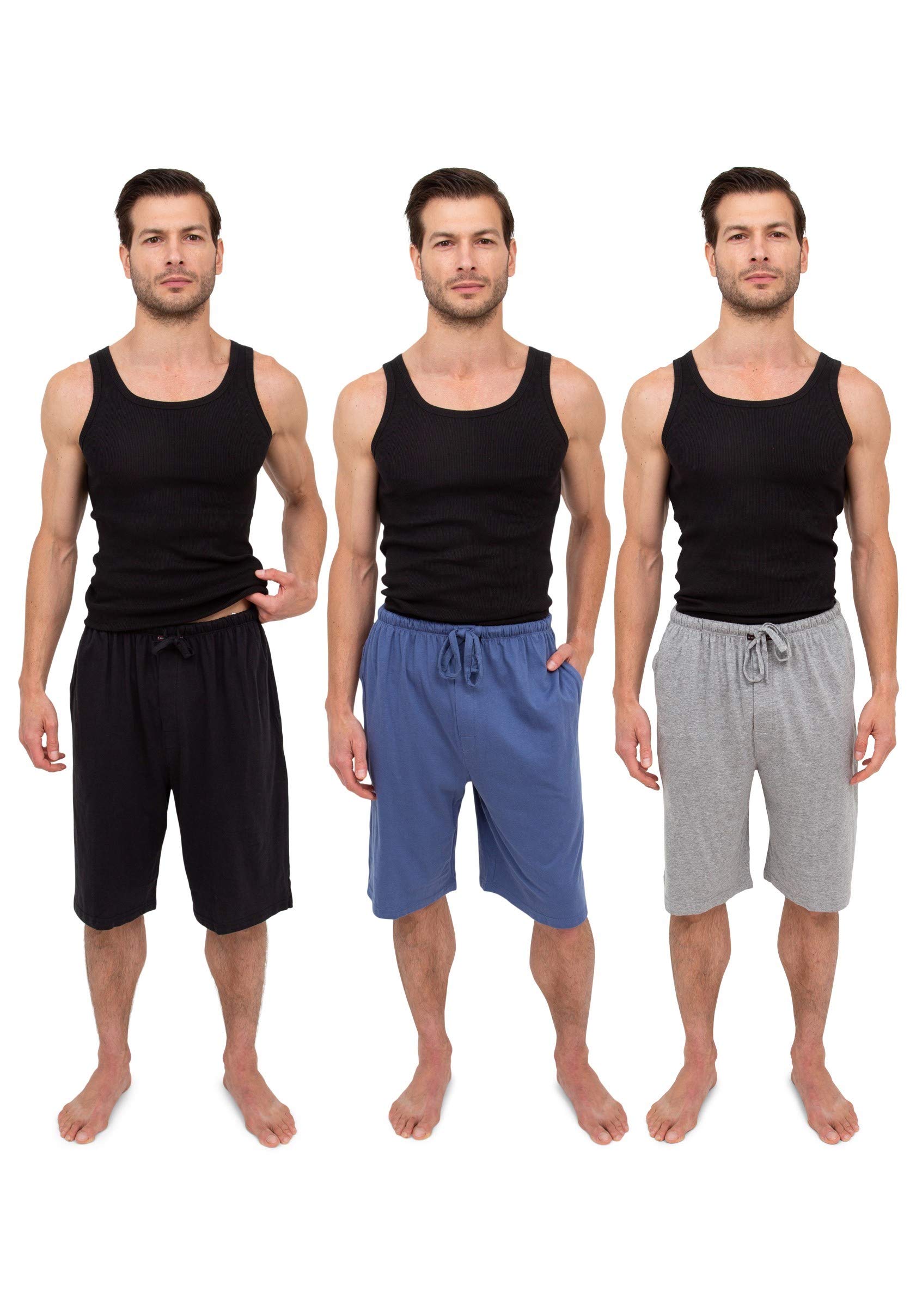 Andrew ScottMen's 3 Pack Soft & Light Cotton Drawstring Yoga Lounge & Sleep Jam Shorts/Jersey Shorts with Pockets