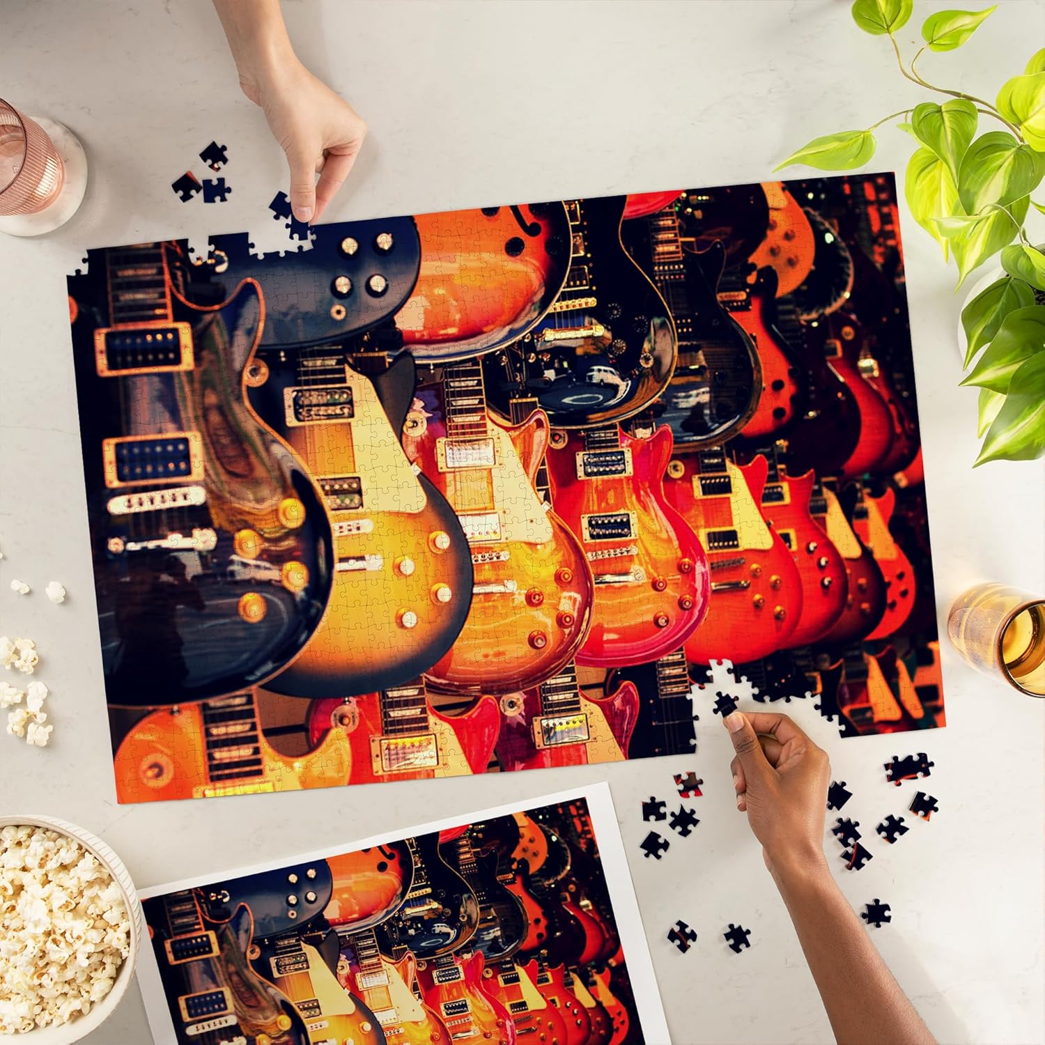 Lantern Press Electric Guitars on Wall, Photography 1000 Piece Jigsaw Puzzle for Adults, Made in USA with Reference Poster