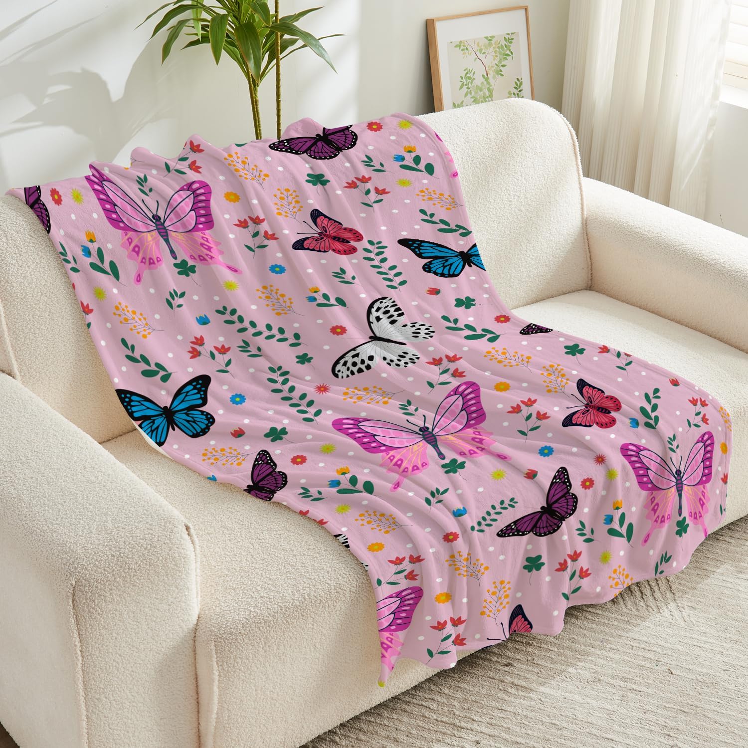 Butterfly Throw Blanket for Girls Women Toddler Watercolor Butterfly Blanket Soft Fuzzy Flannel Bed Blanket Plush Birthday Gifts for Women Girls Mom Kids Teens Adults,50”x60” - Image 7