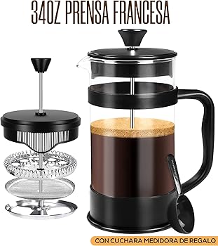 KICHLY Cafetera de prensa francesa Vidrio resistente al calor carcasa de acero inoxidable 1000ml / 1 Litro / 34Oz4