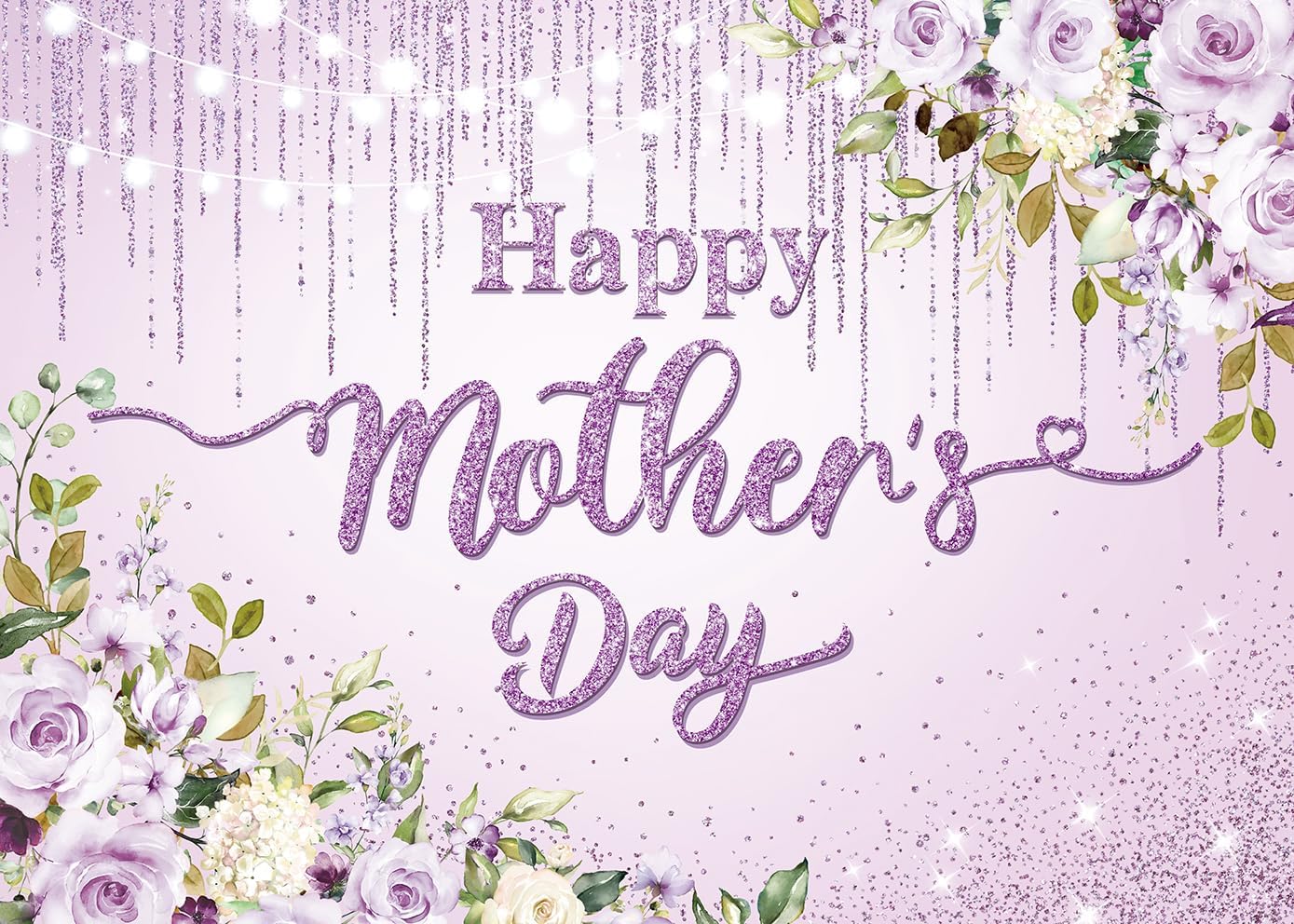 Purple Happy Mother's Day Backdrop Golden Dots Floral Mother's Day Party Decoration Photo Studio Booth Props (Purple, 7x5ft)