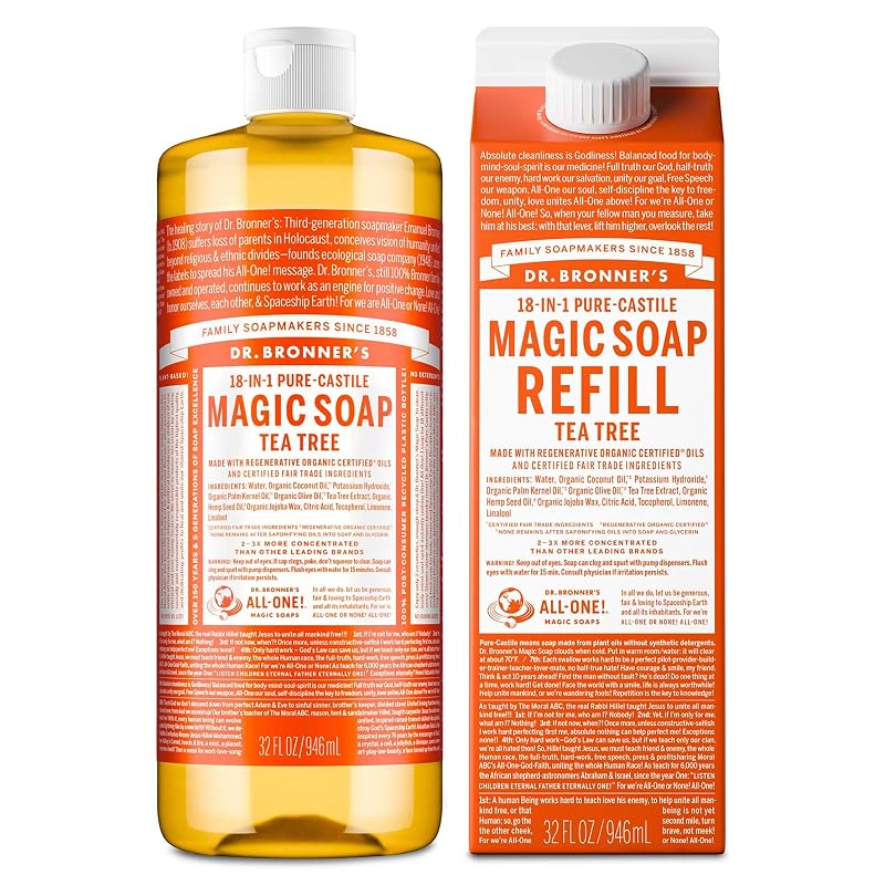 Dr. Bronner's Sabonete líquido Pure-Castile Tea Tree, 946 mL, com refil