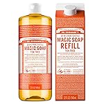 Dr. Bronner\'s Pure-Castile Magic Soap Liquid- Made with Regenerative Organic Certified Oils- For Body, Face, Hair, Dishes, Laundry, Vegan Bath Soaps for Men & Women, Non-GMO- Tea Tree, 32oz + Refill