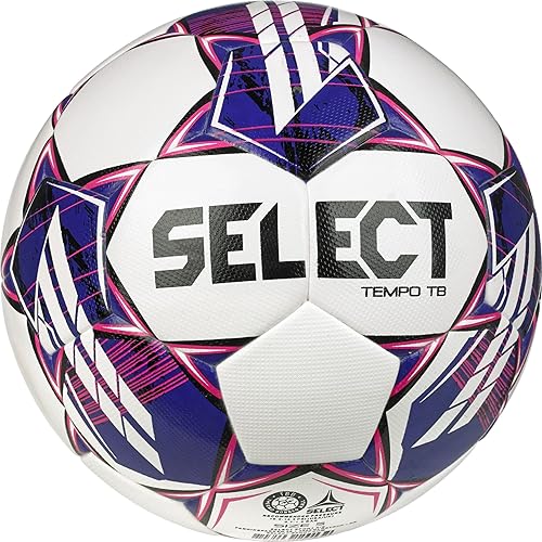 Miniatura 7 de Select Tempo TB V22 - Balón de fútbol, paquete de equipo de 4 bolas con bolsa de lona y bomba de mano, blancoazulmorado, talla 5