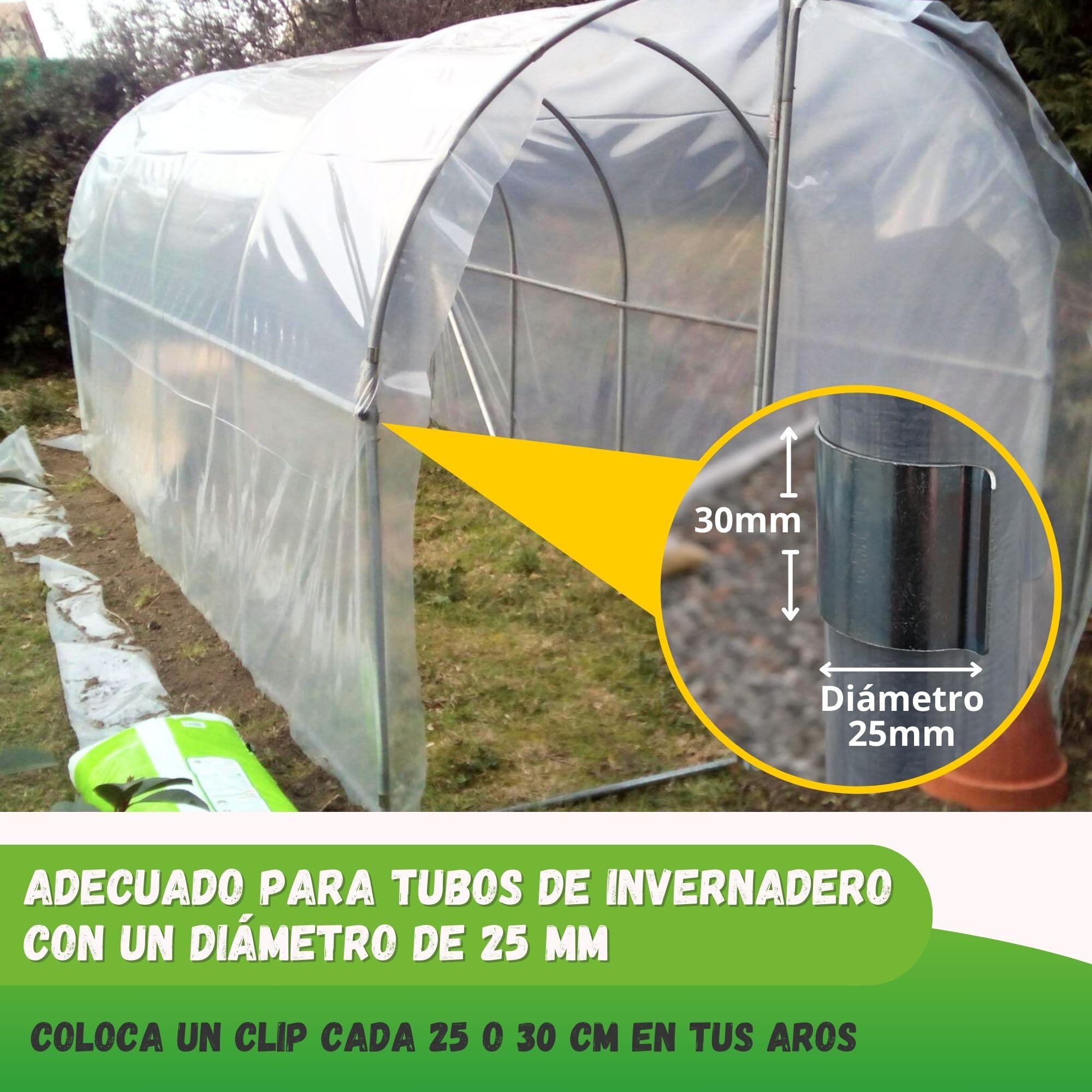 JARDEN® Pack de 40 Clips Metálicos de 25 mm – Acero Galvanizado para Invernadero y Túnel de Jardín – Fijación de Plástico de Invernadero y Lonas