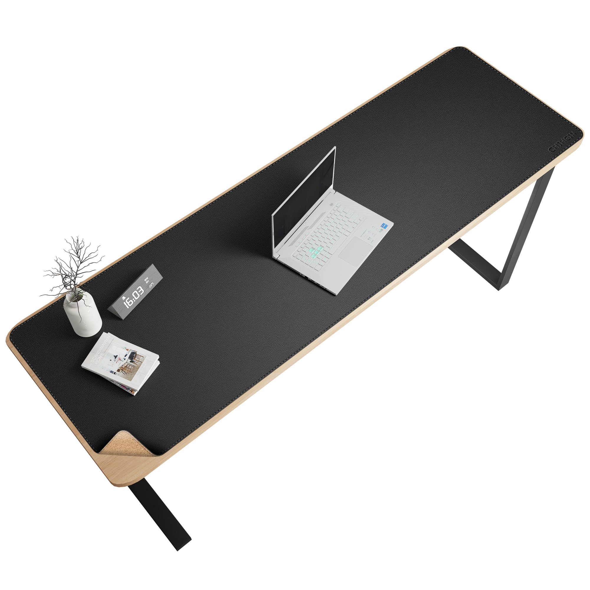 Chihein 160 x 50cm Cork & PU Leather Desk Mat (Black) - Huge Mouse Pad, Double Sided Waterproof Desk Pad Protector for Gaming, Office, Home — image 1