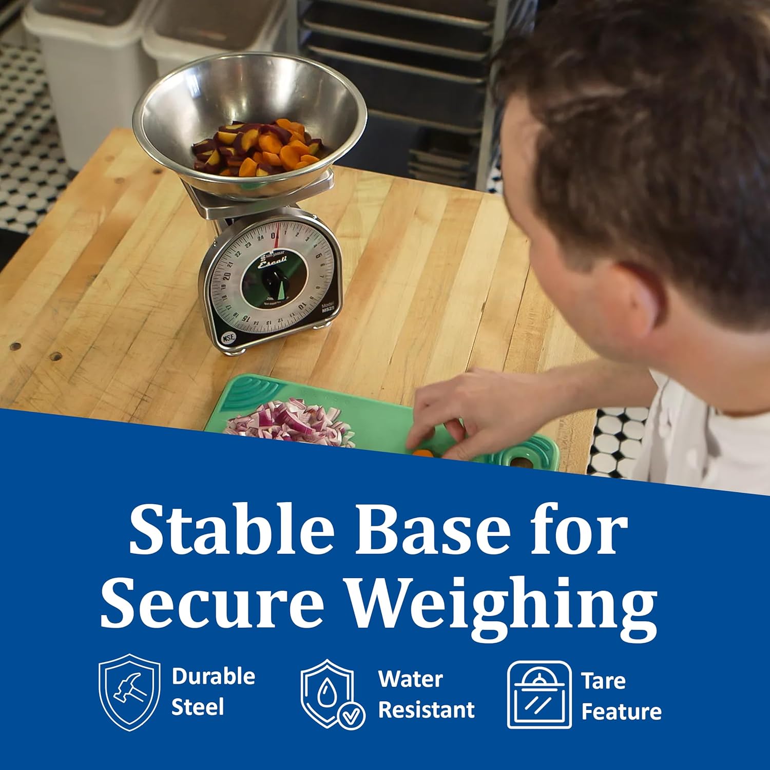 San Jamar Ms Series Mechanical Dial Scale Manual Food Scale with 2 Pound Capacity for Kitchens, Restaurants, And Cooking, Metal, 32 Ounces, Silver