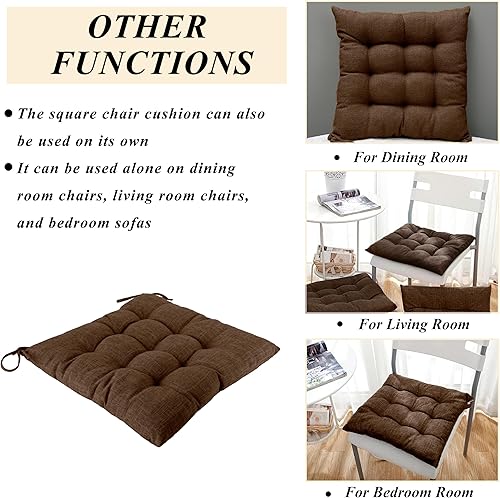 Miniatura 7 de Juego de 2 cojines para silla mecedora, respaldo alto y cojín de asiento, color marrón lino