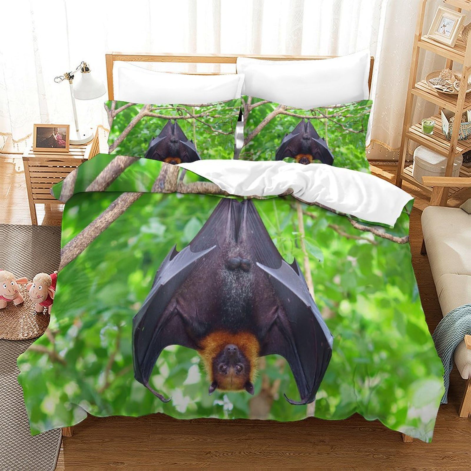 P1S9U7W5Y 3D Printed Nature Bat Duvet Cover Set 3pcs Microfiber Jungle Bedding Set Double