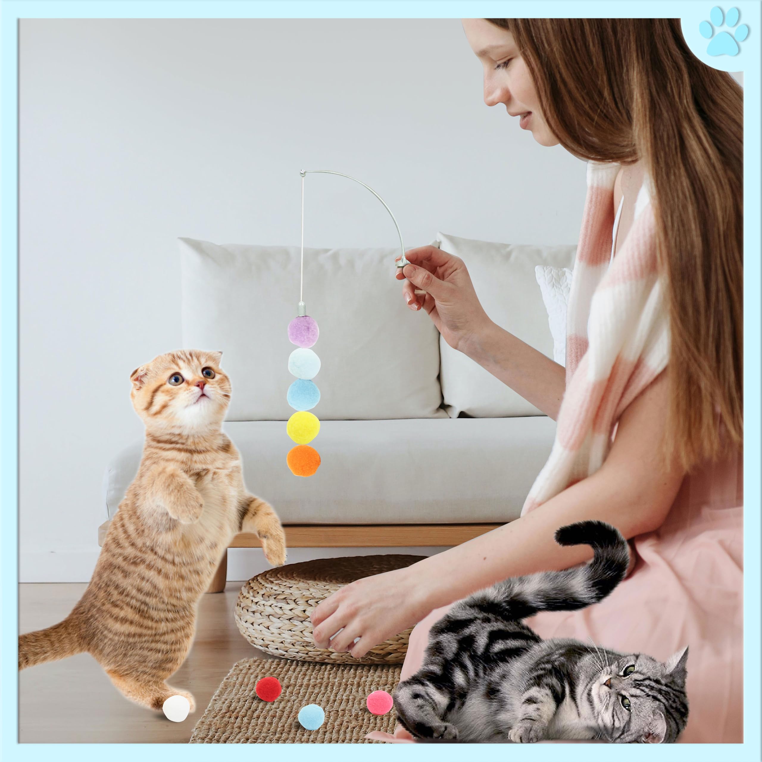 24 bolas coloridas para mascotas, bolas de felpa suave, pelota de juguete favorita del gato, juguete interactivo para gatos.