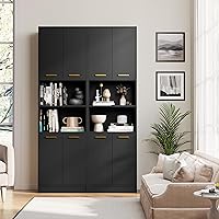 Vista 4 de Cozy Castle Kitchen Pantry Cabinet, 75" Tall Wood Storage Cabinet with Doors and Shelves, 4 Doors Open Countertop Utility Hutch Cupboard for Dining